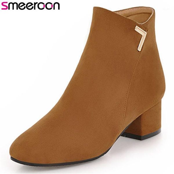 

smeeroon popular autumn winter boots square toe women boots zip med heels ankle for women prom shoes big size 34-431, Black