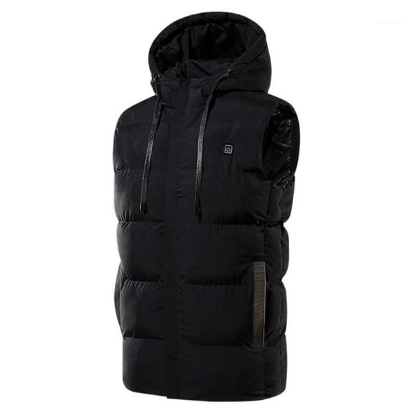 

outdoor t-shirts zipper usb port polyester winter electric warm heated vest 7 heating pads with pockets hiking hooded 3 gear temp1, Gray;blue