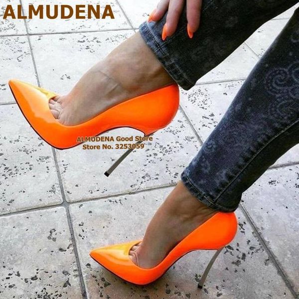 

almudena orange patent leather high heel shoes metal blade heel wedding shoes size pointed toe shallow prom size461, Black