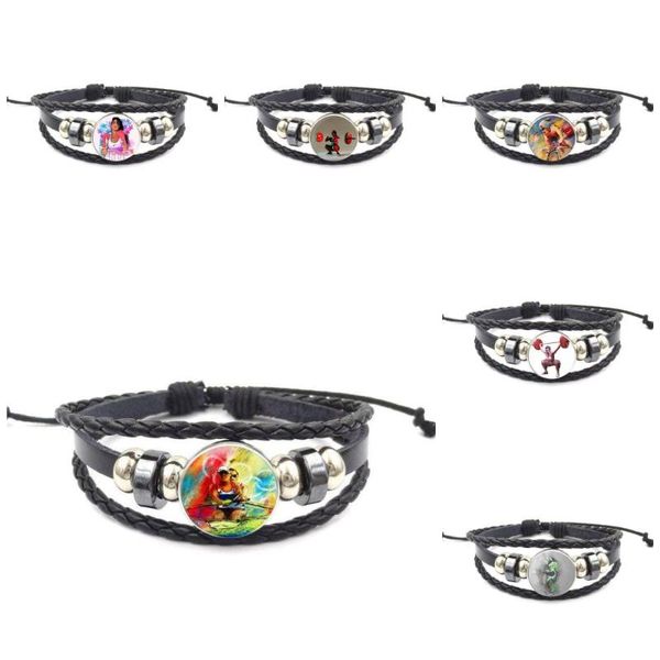 

charm bracelets ej glaze sport women art picture for men party vintage cabochon colorful collar black leather bracelet bangle, Golden;silver