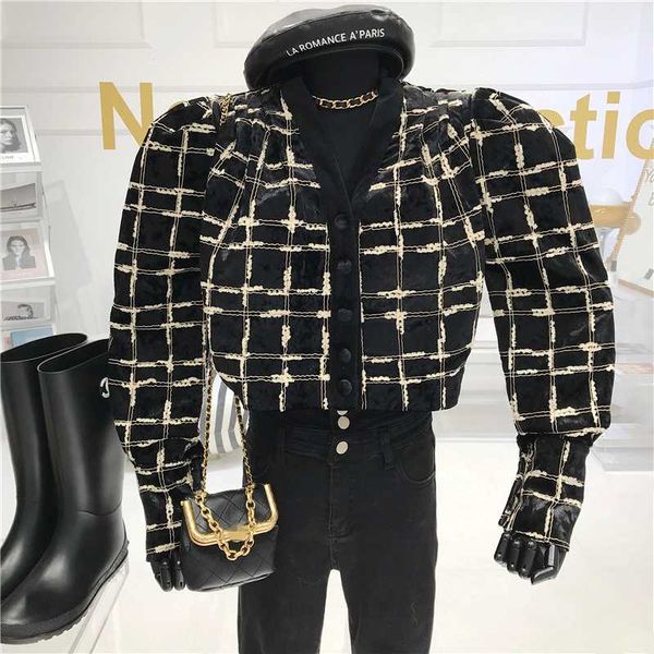 

vintage velvet jacket coat women's autumn/winter 2020 new bubble sleeve design single breasted cotton jacket, Black;brown