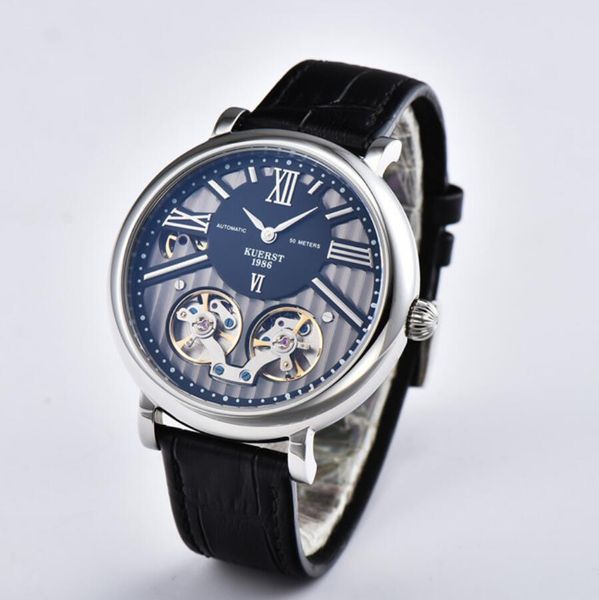 2021 Новые Мужские Часы Orologio Di Lusso Автоматические часы Черный скелет набрасывает Leatcher Band 44mm de un reloj para hombre relojes