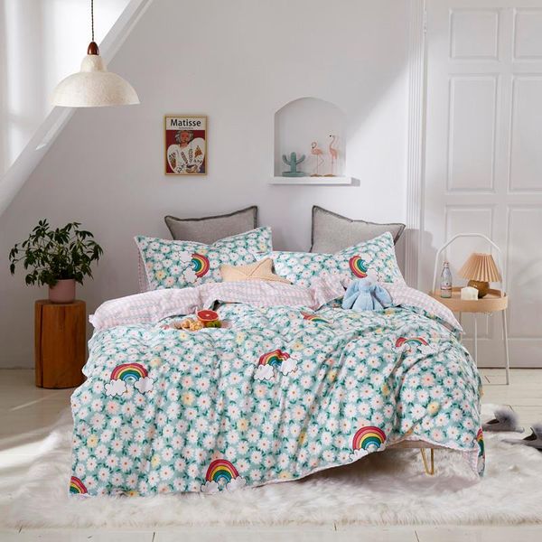 

pure cotton printed bedding set 4 pcs floral cute pattern four seasons knitted cotton printing four-piece suit soft comfort