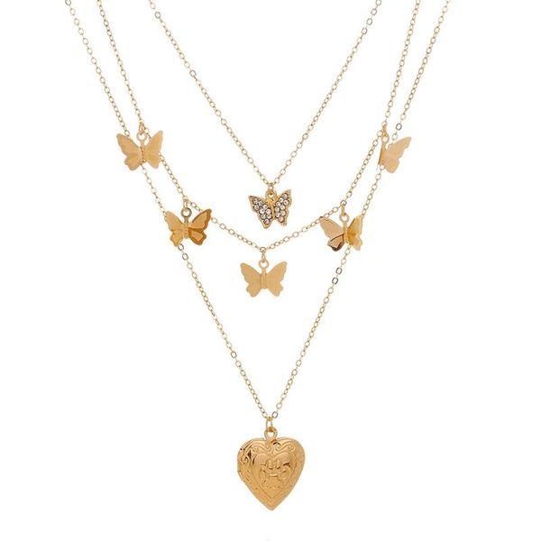 

2020 new lady's multi-layer butterfly pendant necklace with clavicle chain, Silver