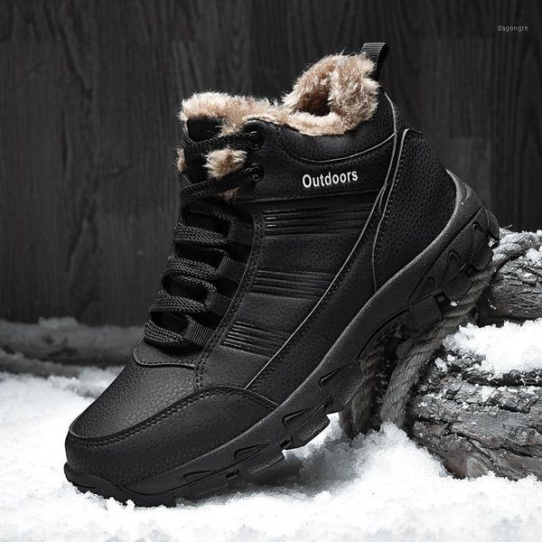 

boots whoholl men ankle snow winter fur warm leather outdoor walking mountain climbing waterproof plus size shoes1, Black