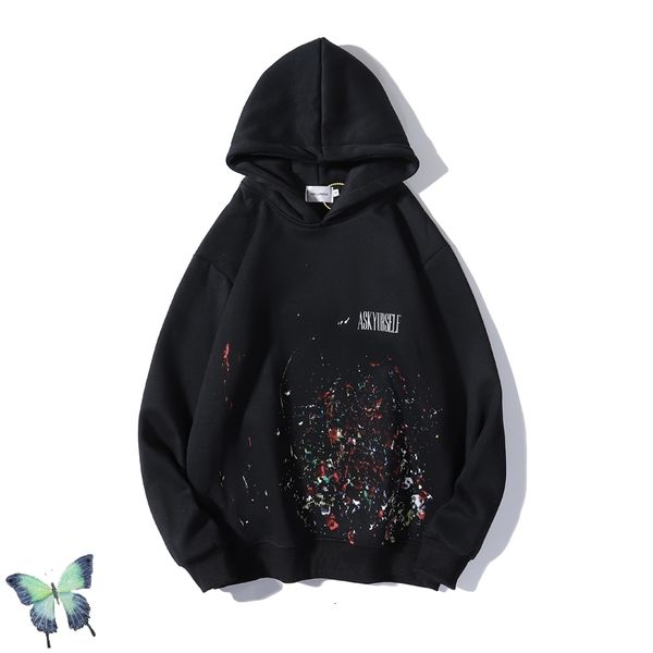 

2021 new hoodies men women simple hoody ask hand-painted splash ink paint graffiti plus velvet sweatshirts d7v8, Black
