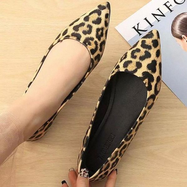 

women flats shoes loafers slip on leopard leather shoes pointed toe office large size lady footwear comfortable zapatos mujer #qy6d