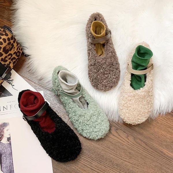 

female wild hair ball a pedal lazy warm cotton shoes women fashion autumn and winter peas shoes short plush women u12-77, Black