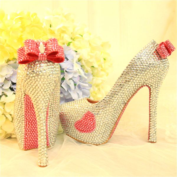 

crystal silver bombs slippers pink women's shoes high heels sweet wedding prinsess party at night ladies bql8, Black