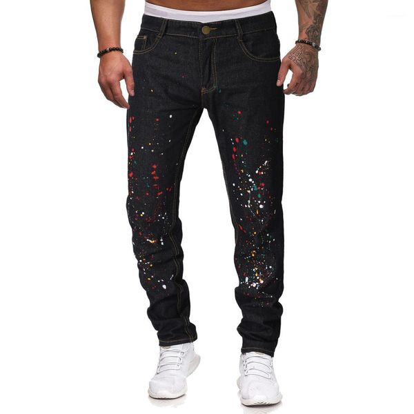 

ink mens jeans fashion male teenager hiphop skateboard jeans men designer slim fit casual jeans 2021 new splash, Blue
