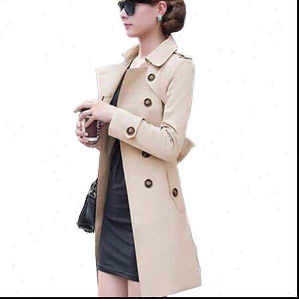 

2021 new fashion women slim charm double breasted female long trench turn down collar solid pattern trench tr050, Tan;black