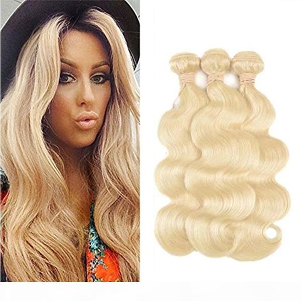 

8a peruvian virgin hair weaves body wave color # 613 3pcs lot mixed length brown blonde human hair extensions can be dyed ing, Black;brown