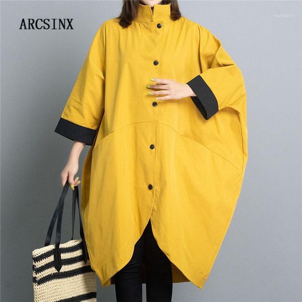 

arcsinx oversized women's trench coat plus size 4xl 5xl 6xl 7xl 8xl women's spring coat casual batwing sleeve long women1, Tan;black