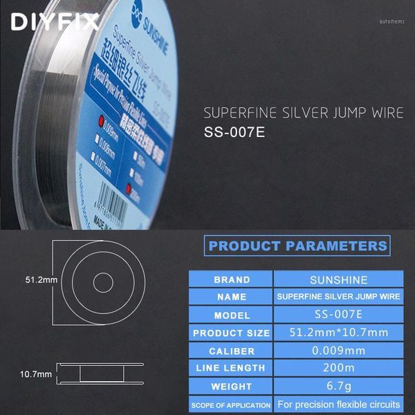 

sunshine-ss-007e 0.09mm 200m superfine silver jump wire for mobile phone precison flexible circuits screen line repair tools1