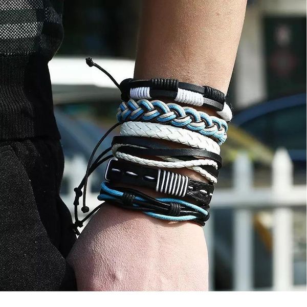 

blue white multilayer bead women new vintage ethnic handmade woven punk leather bracelets men jewelry wholesale acc qylbhp, Golden;silver