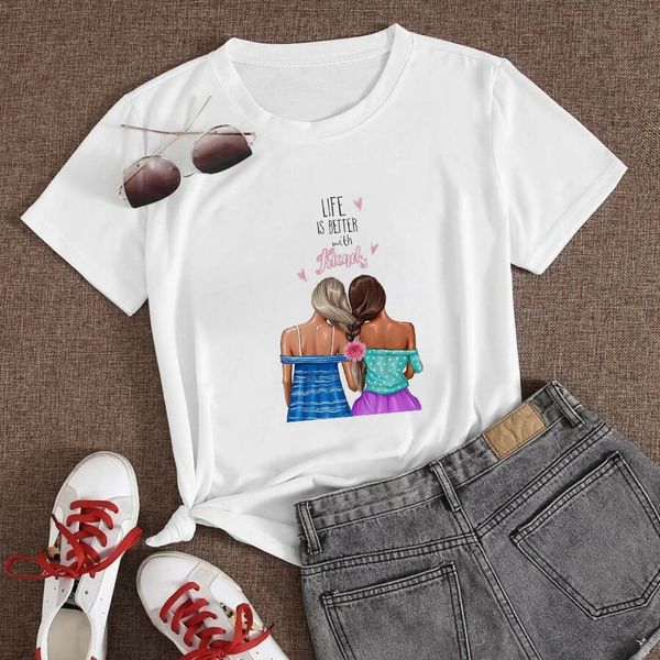 

gorgeous minimalist fashion t shirt beautiful aesthetic new women t-shirt life is better with friends letter print t shirt, White