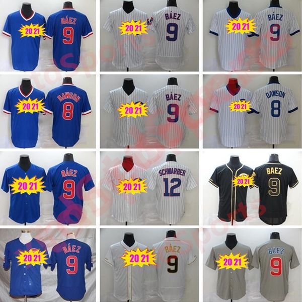 

new 2020 baseball 9 javier baez 44 anthony rizzo 12 kyle schwarber 22 jason heyward 14 ernie banks baseball jerseys, Blue;black