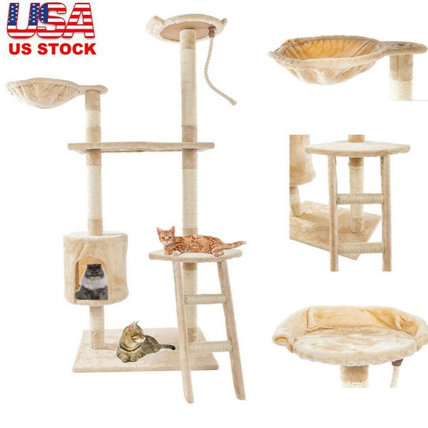

60 inch cat tower house cute sisal rope plush cat climb tree cat pet toy play exercise tower beige ing
