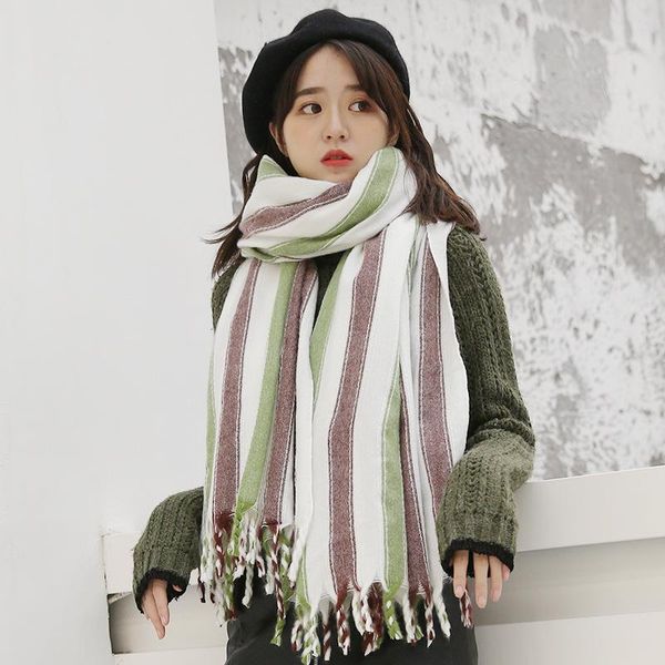 

2020 autumn and winter new imitation cashmere striped knitted scarf women wholesale long fringed scarf shawl, Blue;gray