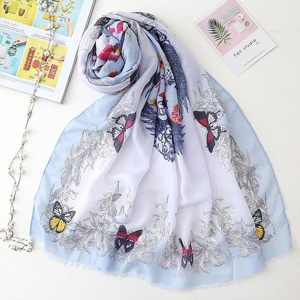 

scarves 2021 spring and autumn long section national wind scarf female embroidery flowers travel cotton linen scarv, Blue;gray