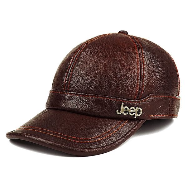 

new genuine leather hat men's warm genuine leather baseball cap male winter outdoor ear protection cap leather hat b-8385 y200110, Blue;gray