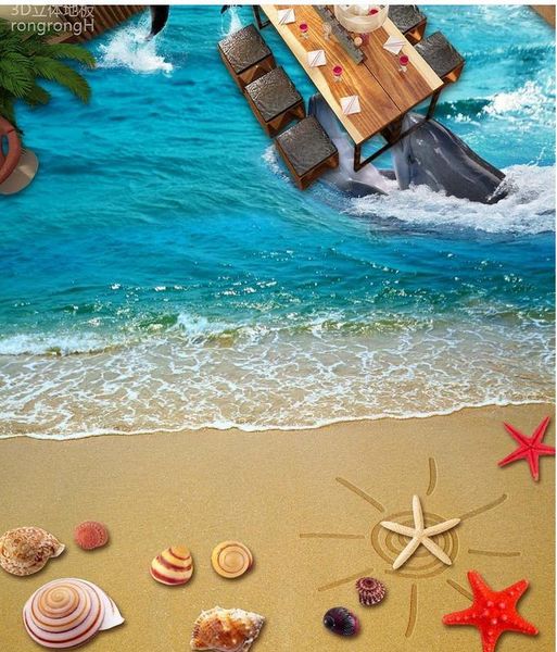 

wallpapers 3d floor painting wallpaper dolphin beach shells for bathroom waterproof