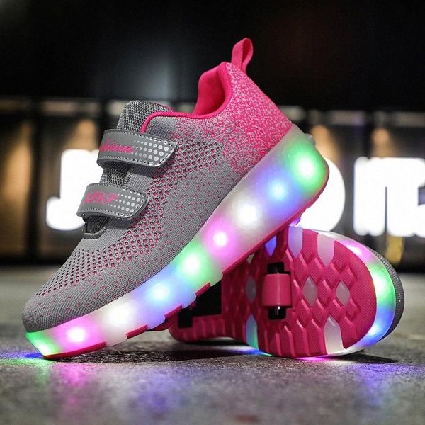 

led light wheel sneakers for kids boy girl usb glowing roller shoes with on lights double wheels children boys girls skate shoes #1w1w