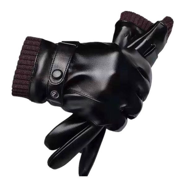 

men's winter warm fashion waterproof gloves men faux leather driving gloves pu leather gloves for touch screen mittens sqchla, Black
