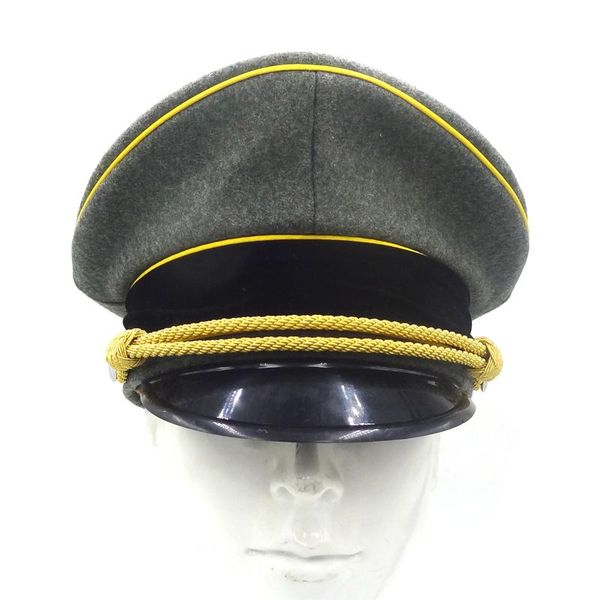 

WWII German Elite Officer Yellow Brim Wool Cap Hat With Yellow Chin Cord S M  XL, Blue;gray