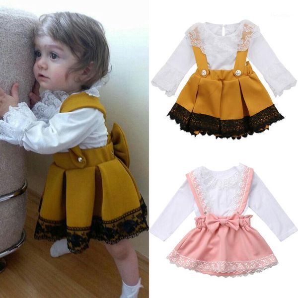 

clothing sets born kid baby girl lace romper patchwork bow princess party lovely fashion skirt outfit set1, White