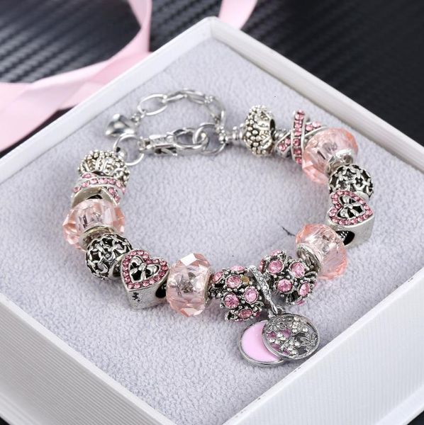 

bracelets 18 +3cm charm bracelet plated 925 silver royal crown accessories pink crystal bead diy wedding jewelry with bo