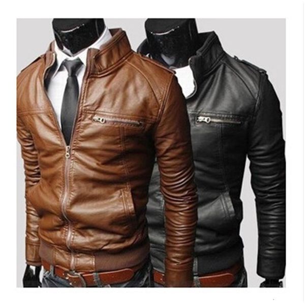 

new mens pu leather jacket short slim leisure wash male outwear coat casual motorcycle jacket, Black;brown