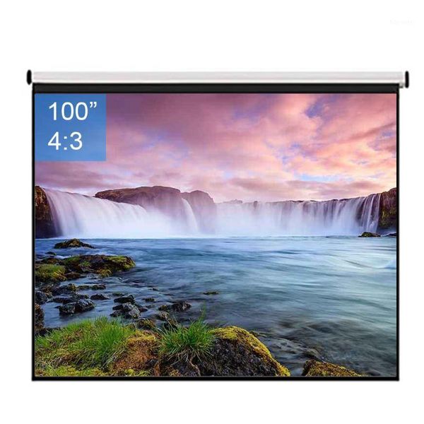 

100inch 4:3 wall mounted matte gray fabric fiber glass pull down hd screen canvas led projector screen for home theater1