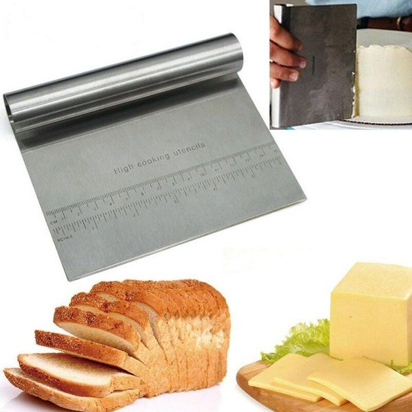 

stainless steel bench scraper pizza dough cutter measuring guide 15*11.5cm kitchen tools thickened noodle knife with scale eea2179