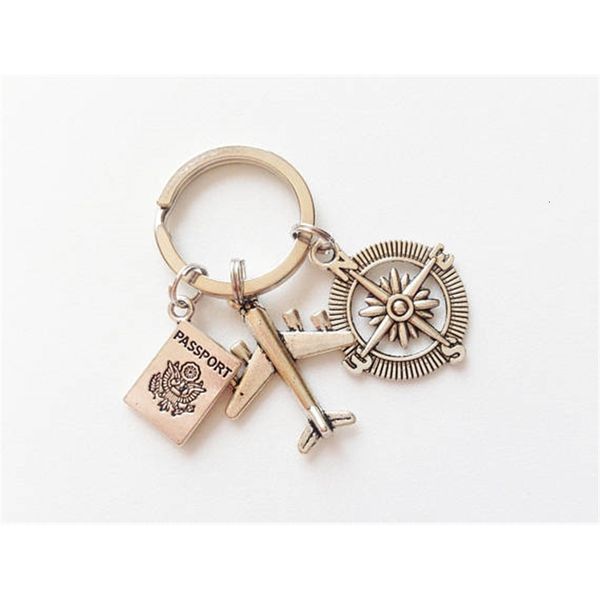 

airplane ancient silver 2019 compass pendant new flight travel keychain keyring popular tourist souvenirs women, Slivery;golden