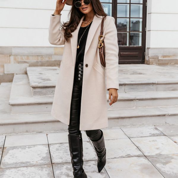 

autumn winter coats female blends woolens overcoat 2020 fashion long women jacket plus size s- women's wool beige coat lj201109, Black