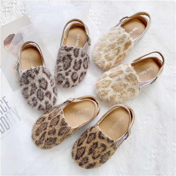 

girls leather shoes soft-soled princess shoes autumn new toddler kids leopard-print children bean shoes baby home slippers y200106, Black;grey