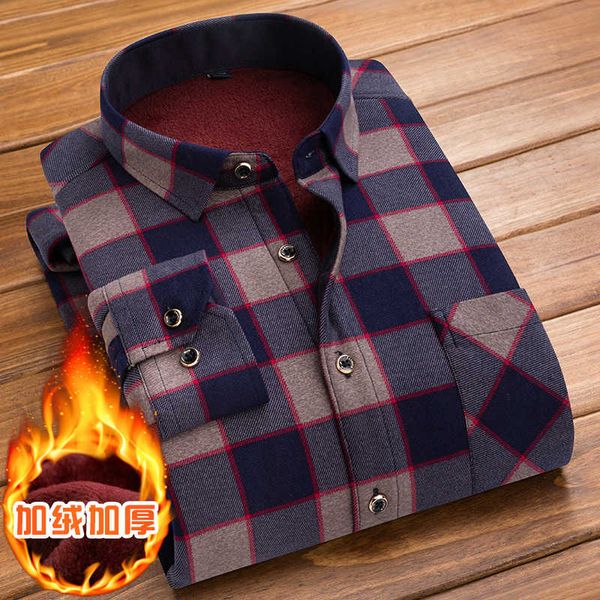 

new winter 2020 long sleeve warm middle-aged dad plush thickened plaid shirt men's large, White;black