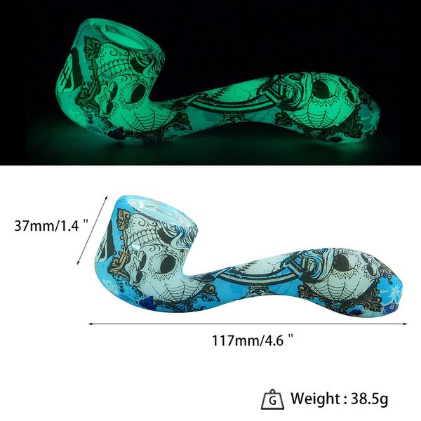 Nuovi tubi di fumo unici Silicone Glass Glow In The Dark Bruciatore a nafta Colorato Pipa a mano Accessori per utensili per tabacco Cucchiaio Dab Rig