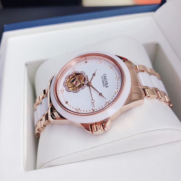 

caluola womens watch automatic mechanical watch genuine brand casual waterproof ceramic womens watch 2020 new fashion, Slivery;brown