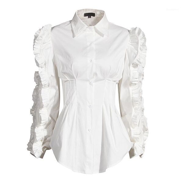 

elegant ruffles long sleeve cotton blouse women 2020 spring autumn slim white/black shirts for women1