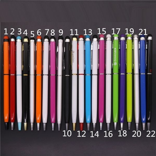 

22 colors metal ballpoint pen creative stylus touch for writing stationery office & school ballpen black blue lnk custom order, Blue;orange
