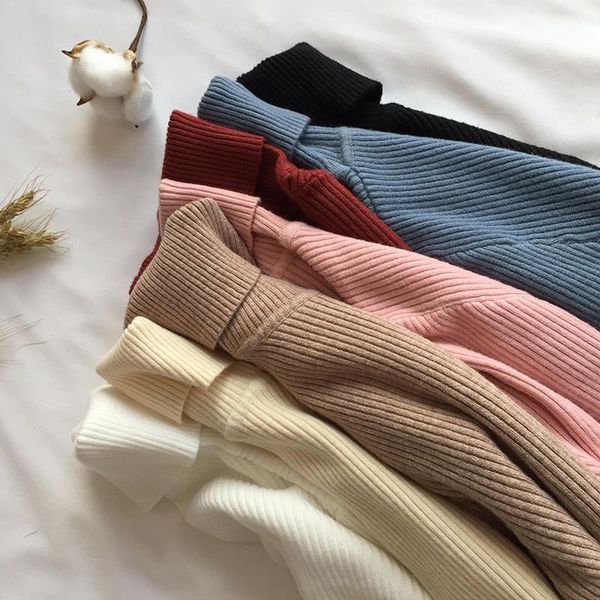 

2020 autumn winter thick sweater women knitted ribbed pullover sweater long sleeve turtleneck slim jumper soft warm pull femme h wmtlsm