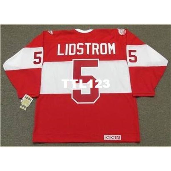 

740 #5 nicklas lidstrom detroit red wings ccm vintage hockey jersey or custom any name or number retro jersey, Black