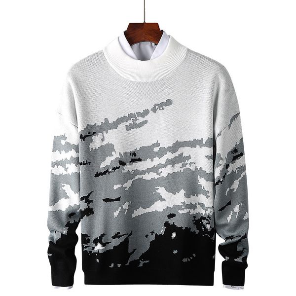 

2021 new men's camouflage knit round neck pullover men jumper autumn knitted sweaters cashmere sweater gray black s3a6, White;black