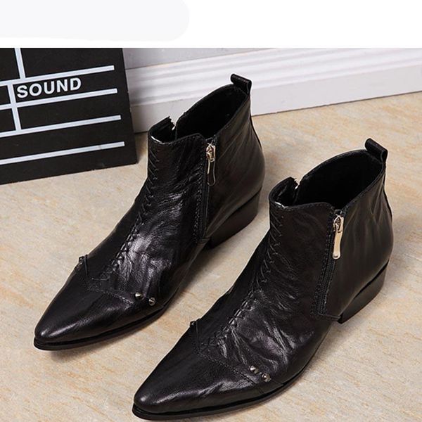 

italy type boots men fashion dress leather boots anklemen zip pointed toe red party and wedding botas hombre, eu38-46, Black