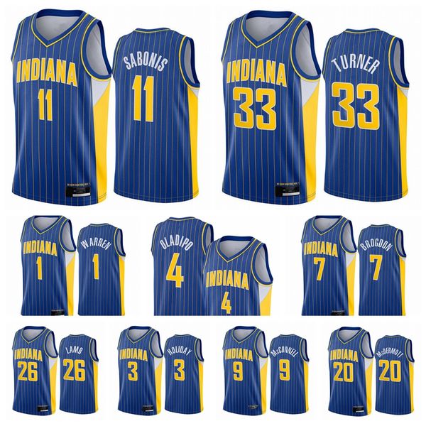 

indiana pacers men victor oladipo domantas sabonis myles turner 2020/21 swingman city basketball jersey blue icon edition, Black;red
