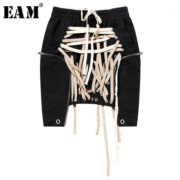 

eam] high elastic waist black bandage split joint irregular half-body skirt women fashion tide new spring summer 2020 1w9121
