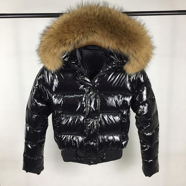 

2020 winter jacket women glossy soft down jacket big aritificial fur waterproof coat female short outwear thick warm down parka, Black;brown