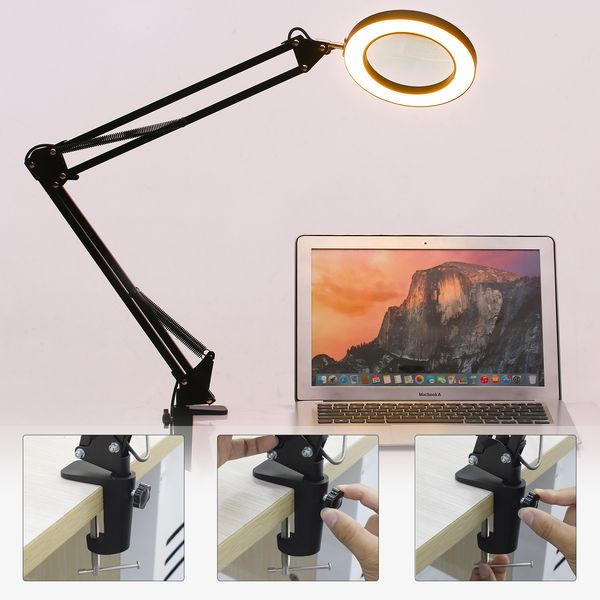 

2021 new foldable 5x illuminated magnifier for soldering iron repair/table lamp/care beauty usb 3 colors led magnifying glass tool ijee